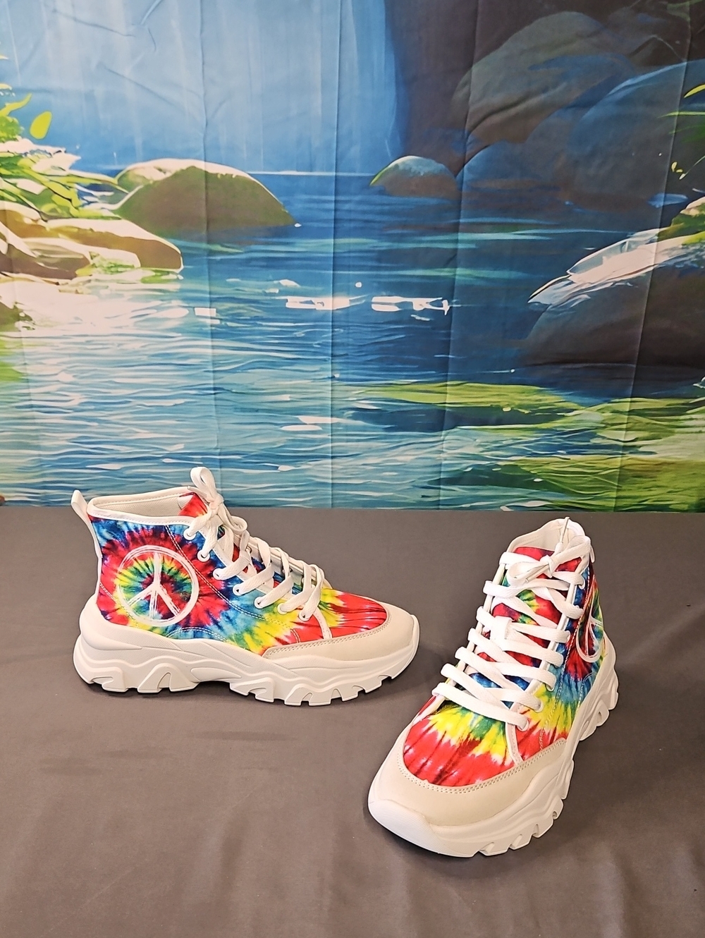 Tie-Dye High-Top Women's Sneakers with Peace Patch